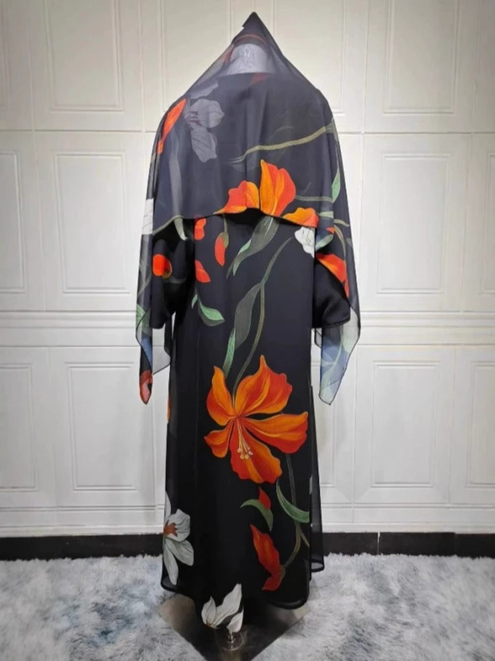 Large Floral Print Cardigan Scarf Coat
